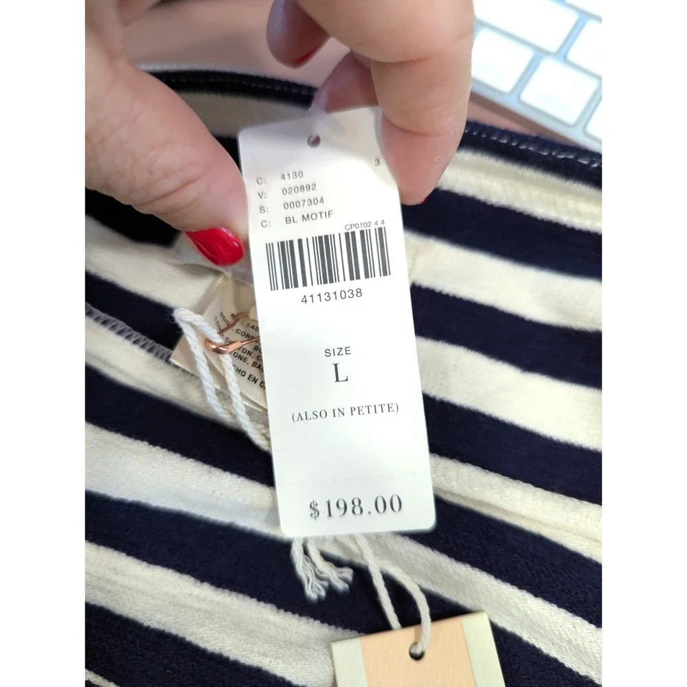Anthropologie Pepin Nautical Stripe Cotton Tunic Dress Size L Crochet‎ Trim Navy